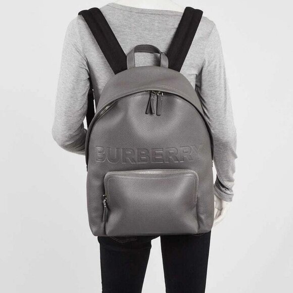 Burberry Grey Leather Embossed Abbeydale Backpack Bag - Picture 2 of 12